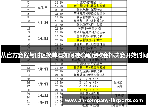 从官方赛程与时区换算看如何准确确定欧会杯决赛开始时间