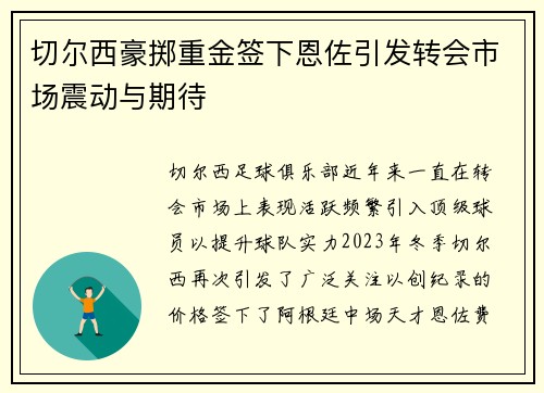 切尔西豪掷重金签下恩佐引发转会市场震动与期待